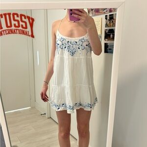 White and Blue Embroidered Dress
